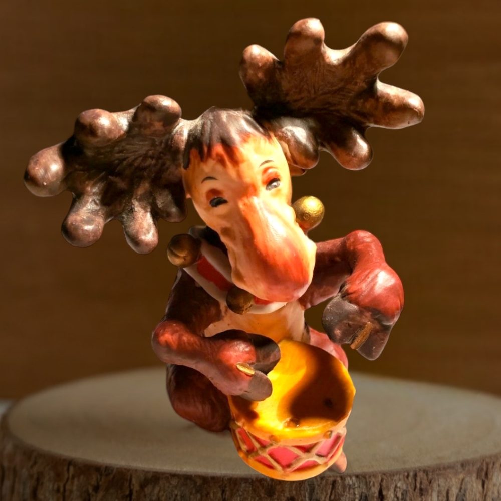 George Good Corp. Whimsical Ceramic Reindeer Playing Drum signed by Beth Barton